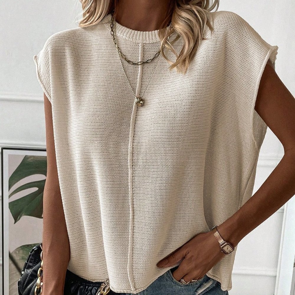 Apricot Casual Womens Solid Batwing Sleeve Sweater Vest - Picture 5 of 6